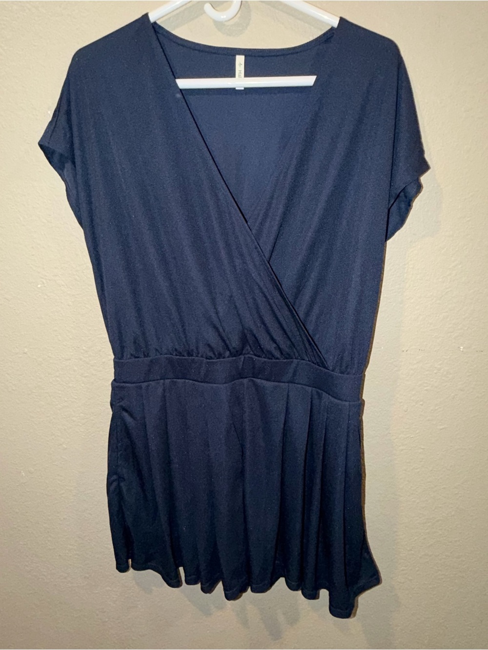 Halara Navy Blue V-Neck Short Sleeve Pocket Romper - Size L